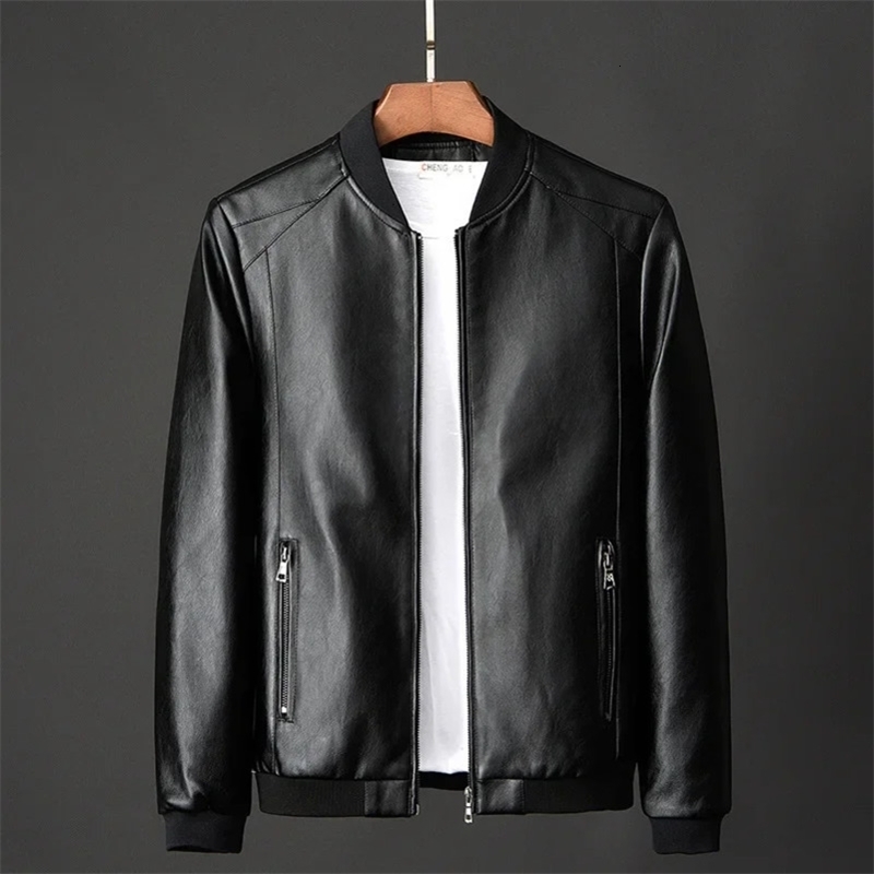 Autumn Men Black Biker PU Leather Coat Korean Fashion Pu Jacket Trend Casual Fit Slim Baseball Clothes 8Xl 250828