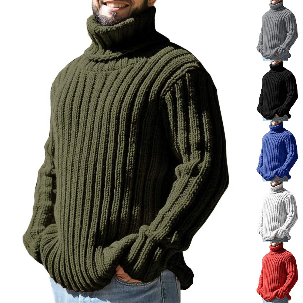 High neck sweater for men solid color slim fit knitted thick top autumn and winter style sweater fashionable mens clothing 250828BJ