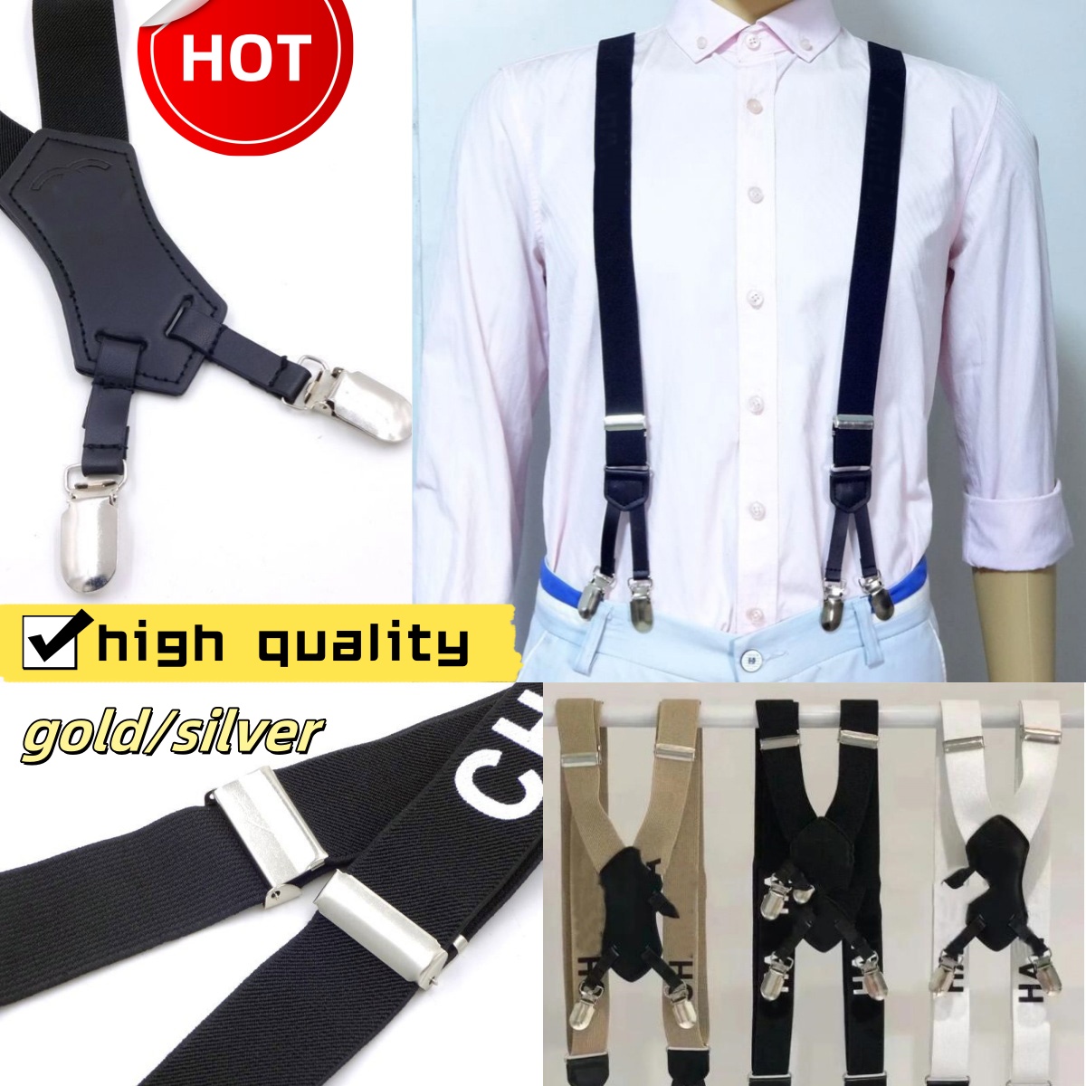 Designer suspenders mens luxury belt for women designer letters ceinture homme six clip man suspender designer 3.0 x 115cm plated gold silver buckle