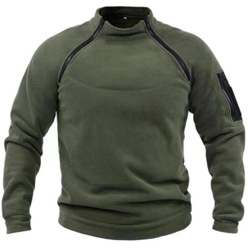 Mens Polar Fleece Outdoor Warm Breathable Tactical Zipper Standing Neck Long Sleeves Casual Solid Color Sweatshirt250827ww