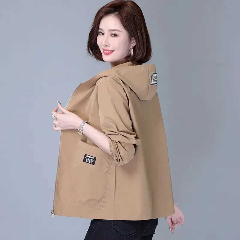 Women Jackets Hooded Summer SunProof Zipper Trench Coats Loose Windbreaker Solid Color Outerwear Breathable Lightweight Clothes Z250828