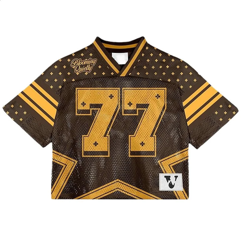 Men TShirt with number Print Womens oversize Tshirts y2k Mesh VNeck Short Sleeve Top 250828