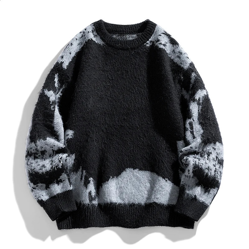 Retro Loose Round Neck Sweater Mens Color Blocked Versatile Knitted Sweater Mens Patterned Top Sweaters for Men 250828