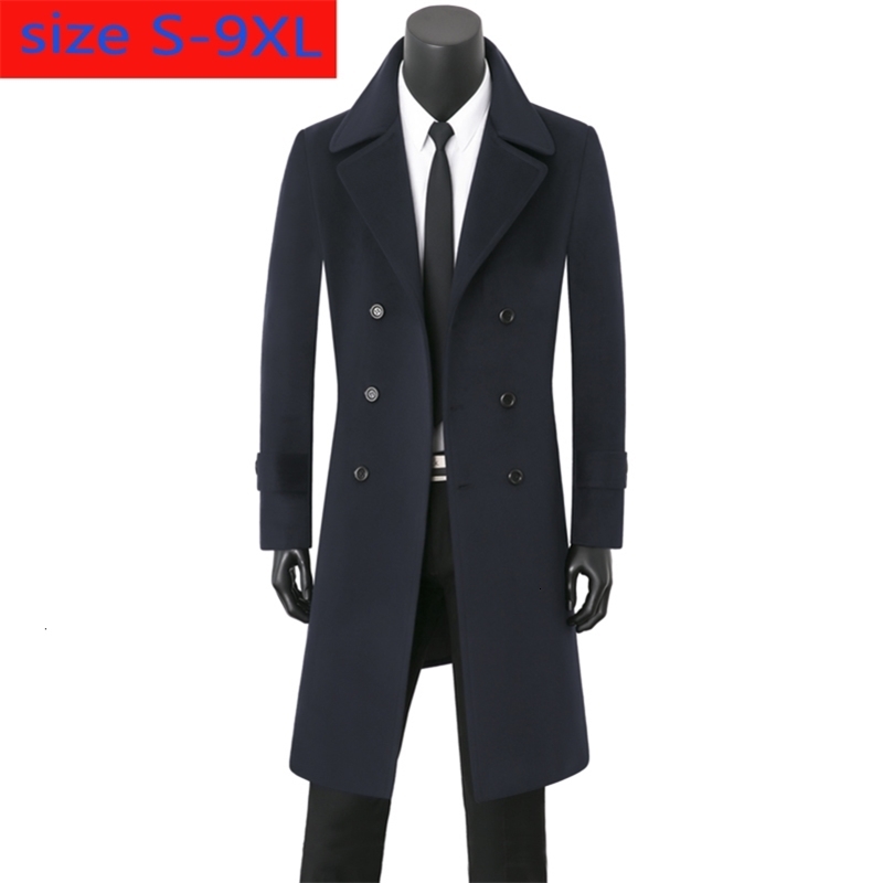 Men Cashmere Overcoat Jacket Youth Wool Warm Casual Xlong Double Breasted Thick Mens Coat Plus Size S7XL 8XL 9XL w250828