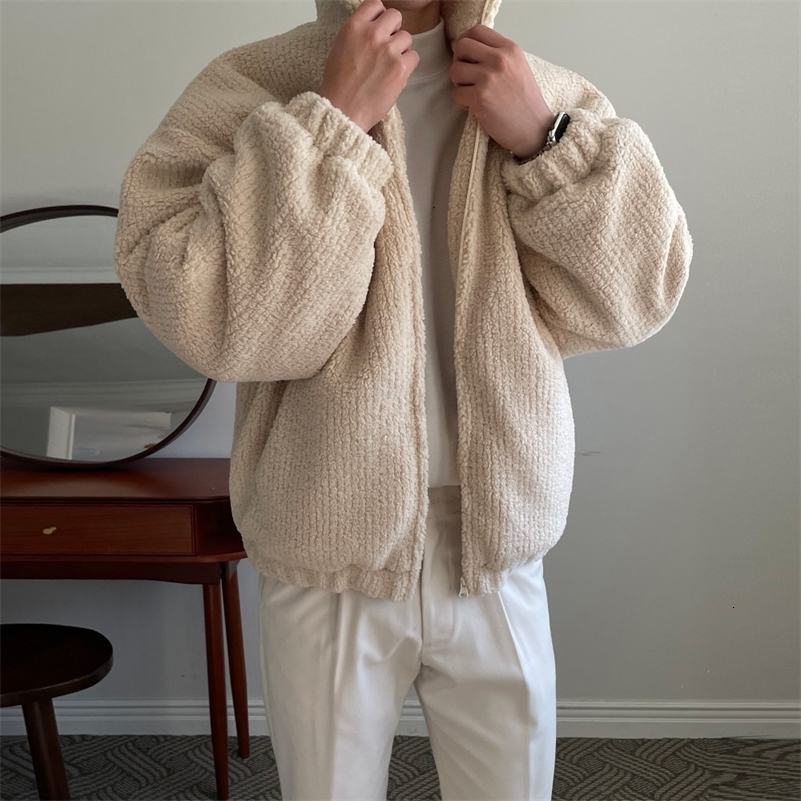 Mens Loosefitting Corduroy Jacket with Collar Autumn Thickened Warm Plush Short Jacket Coat. o250827