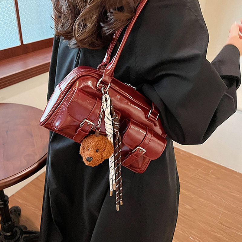 Trendy Women's Bags This Year Large Capacity Shoulder Cute Pendant Pillow Multi-pocket Bowling Bag