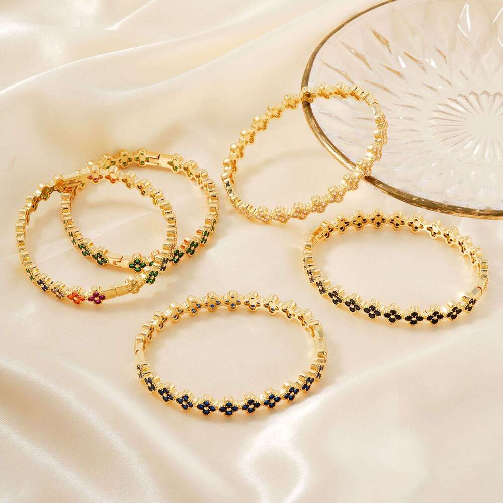 Luxury Jewelry Designer Bracelet For Women Single row tennis bracelet Fashion High Old Money Style Zircon Lucky Four-Leaf Clover Bracelet Non-Adjust