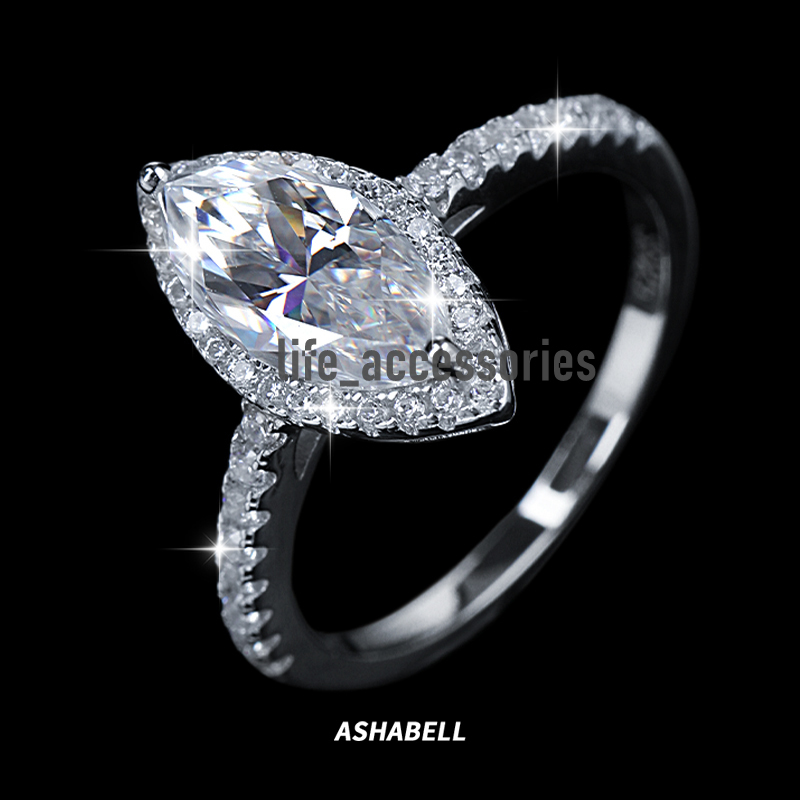Wholesale with GRA Certificate S925 Sterling Silver VVS 1CT Horse Eye Marquise Cut Moissanite Ring Women Engagement Wedding Band