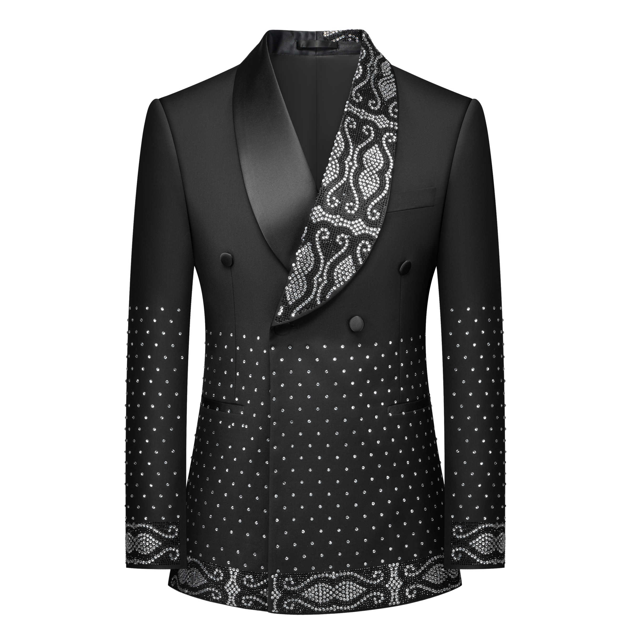 Men's Suit One Piece Jacket One Button Sheer Beads Pearls Appliques Lapel Business Formal Work Wear Wedding Groom Costume Homme