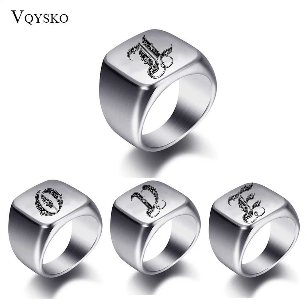Initial Engrave Custom Rings For Men Stainless Steel Male Signet Blank Jewelry Ring Band High Polished Silver Tone U.S.Size250821
