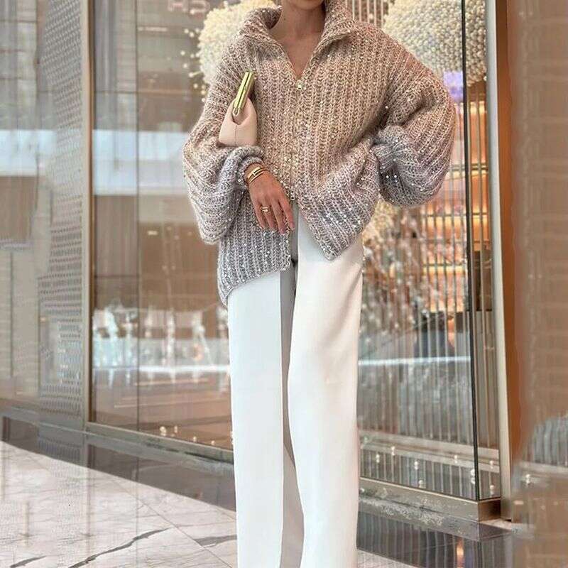 Women's Clothing autumn and winter new women's clothing fashion sequin design knitted sweater jacket