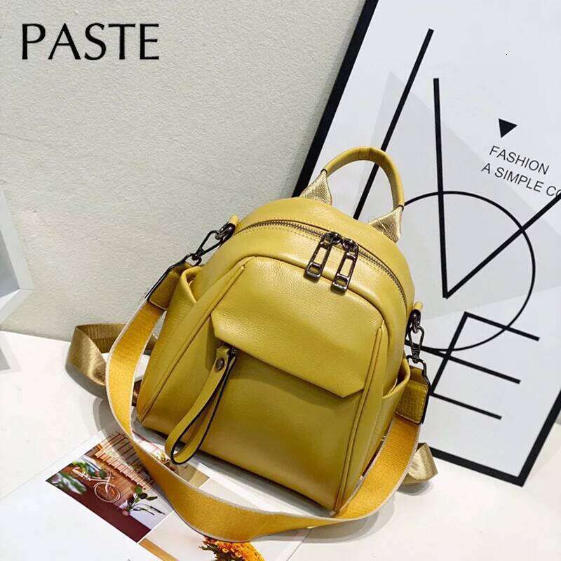 100% Soft Genuine Cow Leather Calfskin Women 2022 Top Layer Nature Cowhide Dual Function Backpack Yellow Ladies Bagpack 20250805