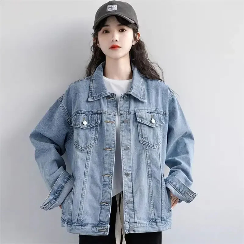 Womens Denim Jacket Spring Autumn Loose Versatile Retro Style Fashionable Top Casual Loose Fit Classic Blue Jeans Jacket 250828
