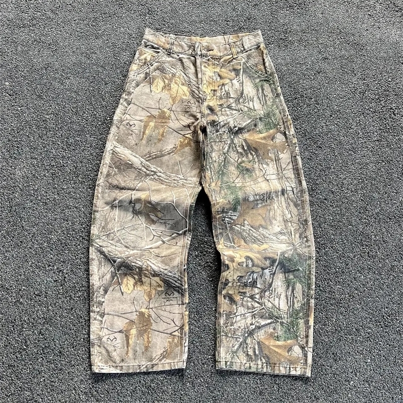 2000s American Vintage Jeans Leaf Print Jeans Oversized Hip Hop Men Women Goth Fashion Loose Casual Pants Streetwear250828