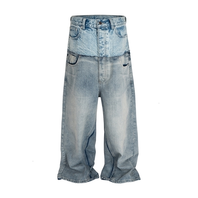 CUTUP Doublelayer Double Waist Patchwork Baggy Jeans for Men and Women Straight Casual Loose Denim Trousers Oversized250828