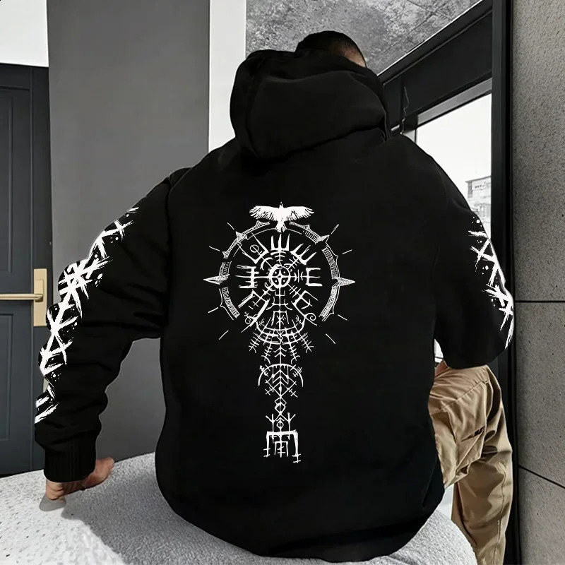 Ancient Viking Raven Print Hoodie Male Daily Casual Fashion Sporty Coats 2025 Autumn Arrival Mens Sweatshirt High Quality 250828