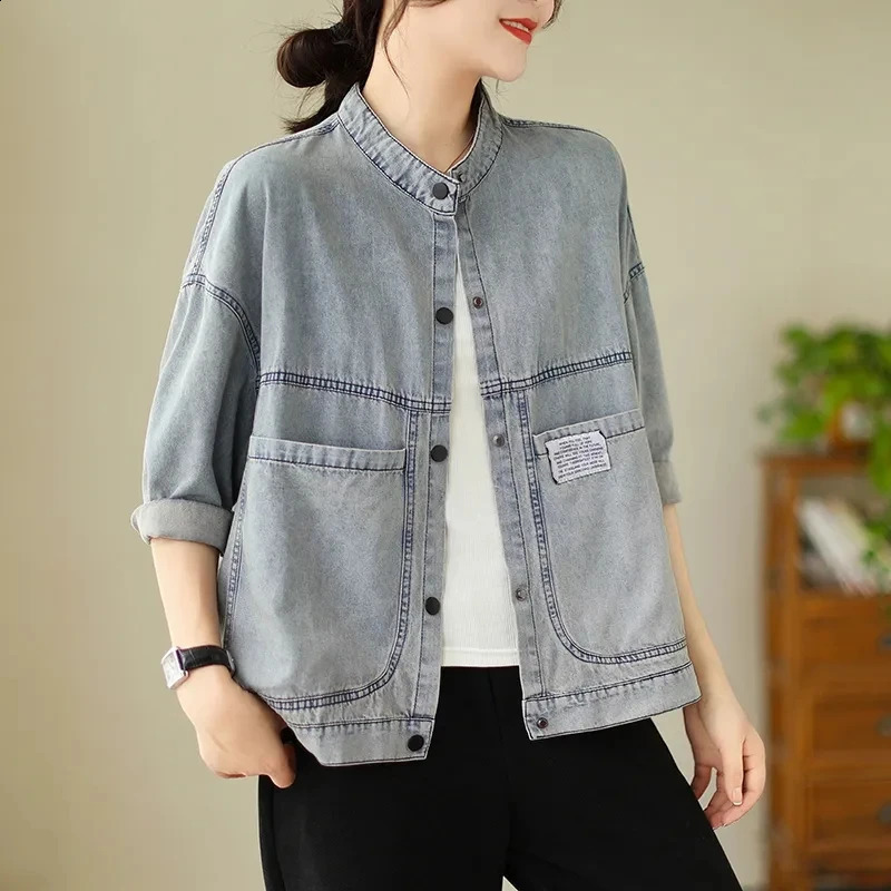 2025 Spring Autumn Womens Denim Jacket Leisure Versatile Comfortable Ladies Temperament Retro Style Female Thin Cow Coat 250828