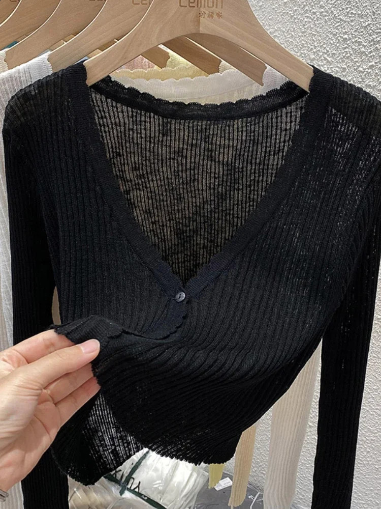 Summer Short Ice Silk Knitted Sun Protection Cardigan Womens Thin Suspender Skirt Layered Gauze Jacket Airconditioned Cover Up 250818
