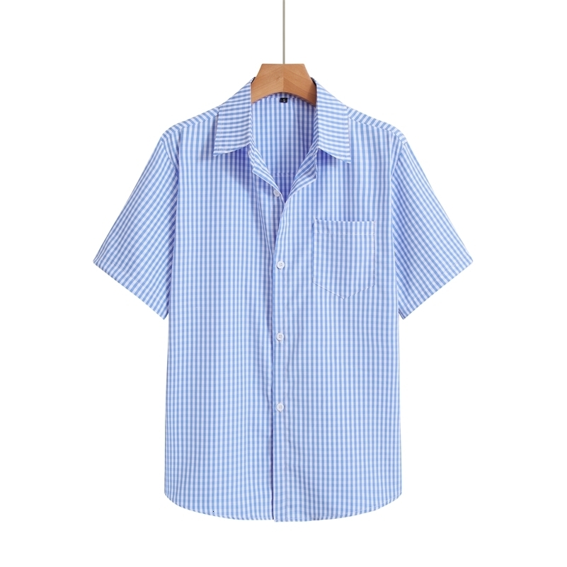 Blue Plaid Shirt Men Shirts Summer Fashion Chemise Homme Mens Checkered Button Up Short Sleeve Blouse y250828