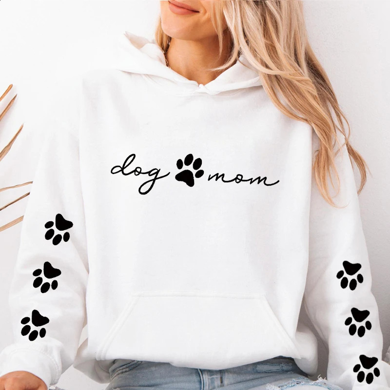 Autumn Winter Hooded Hoodies Women Casual Streetwear Dog and Mom Printed Sweatshirts Long Sleeve Harajuku Y2K Tops Hood Shirt 250828