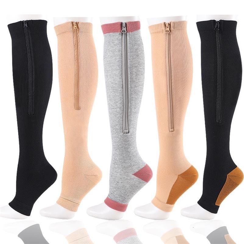 Compression Socks Zipper Fashion Women Men Pain Relief Knee High Zip Leg Support Sox Open Toe Solid Color YSZ02 y250828
