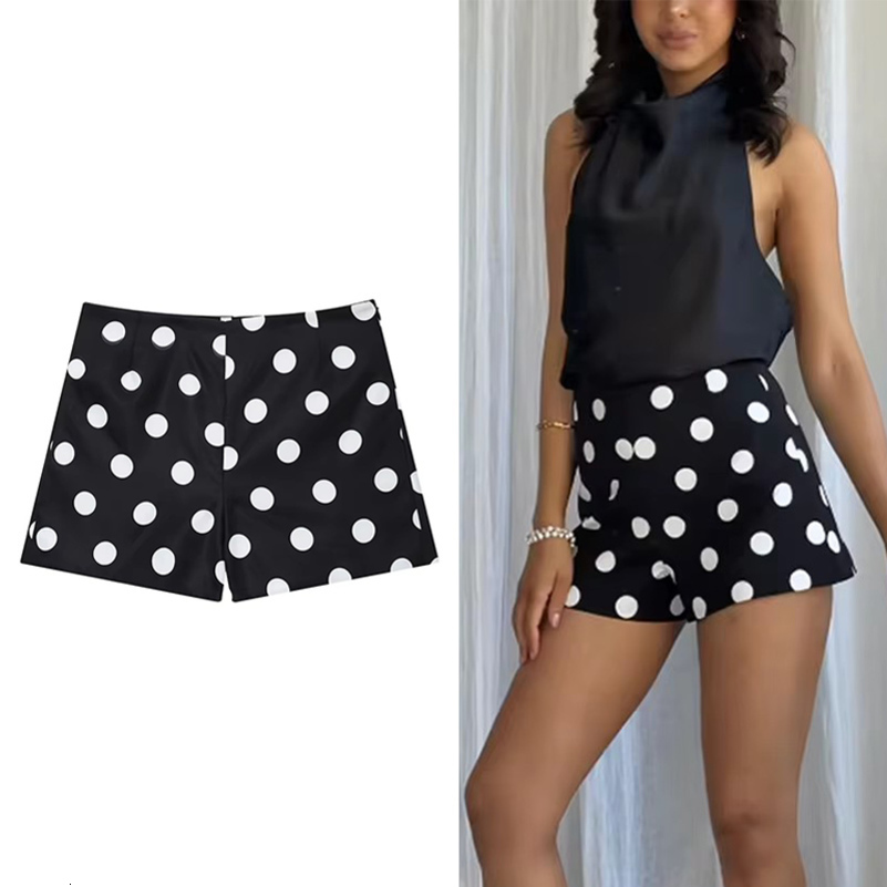 TRAF Women Fashion Polka Dot Printing Shorts Vintage High Waist Casual Loose Shorts Summer Female Holiday Short Pants 250828