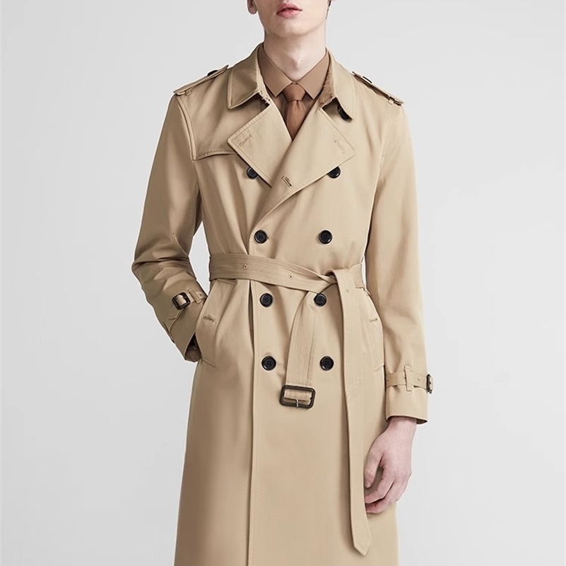 Mauroicardi Spring Autumn Long Chic Khaki Trench Coat Men Belt Double Breasted Elegant British Style Black Overcoat 2025 250828
