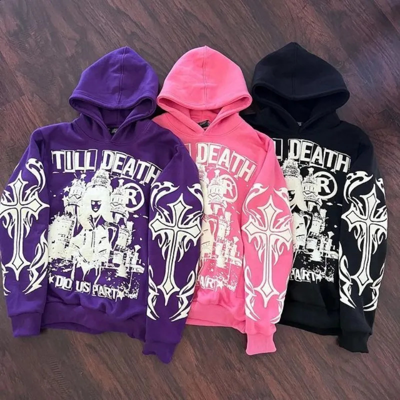 Y2K Hoodies Women Harajuku Letter Print Loose Sweatshirt Trousers Hip Hop Punk Long Sleeve Pocket Men Tops Sweat Streetwear 250818