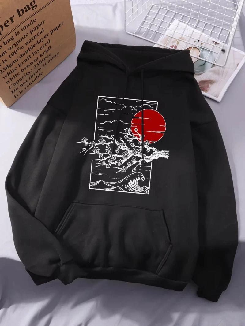 Women's Hoodies 2025 Japanese Cherry Blossom Print Hoodie Winter Warm Casual Street Loose Pocket Graphic Women Clothing