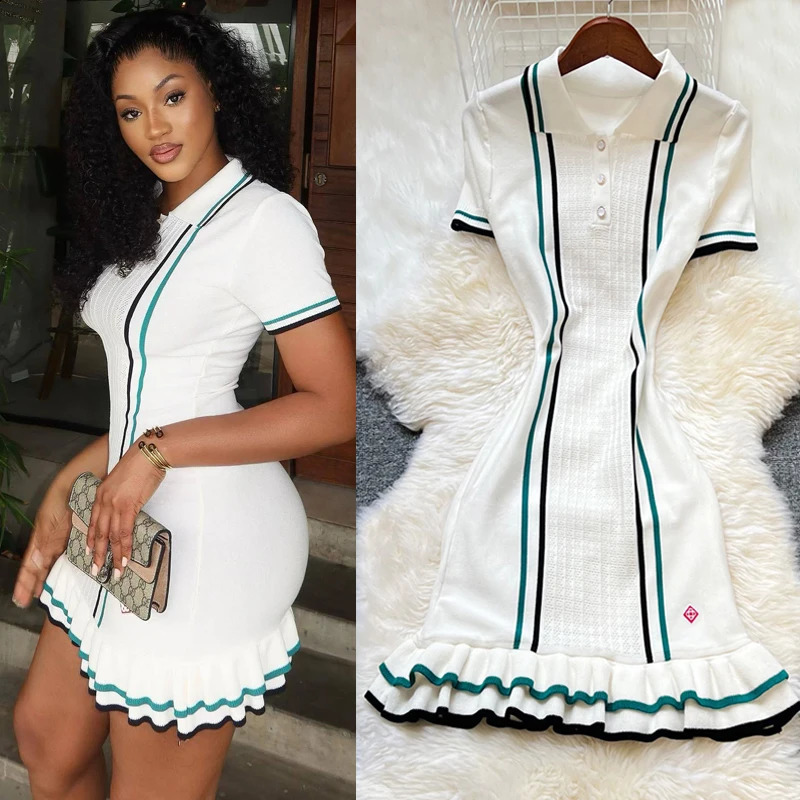 YuooMuoo Fashion Women Knitted Mini Dress Ins Sexy Package Hips Ruffled Party Streetwear Lady Outfits Vestidos 250828