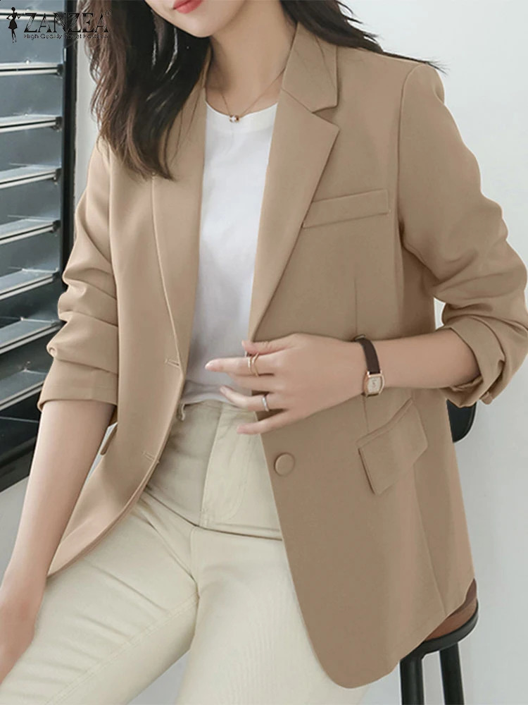 2025 Autumn Womens Blazer Suits ZANZEA Casual Solid Single Breaste Coat Jackets Stylish Female Chic Outwear Long Sleeved Tops 250828