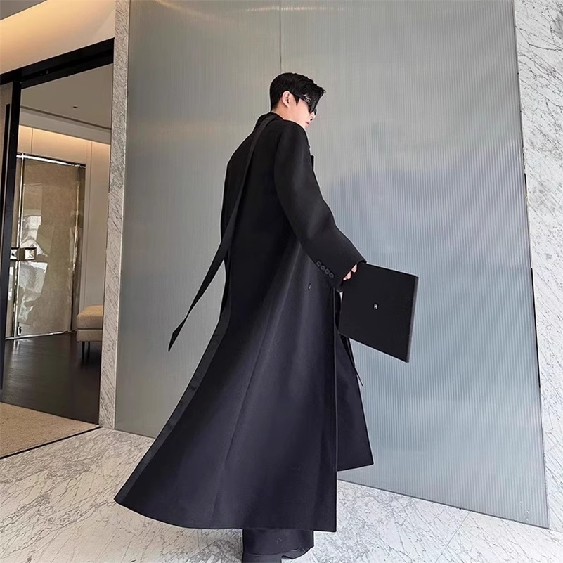 Mauroicardi Spring Autumn Extra Logn Black Oversized Flowy Soft Trench Coat for Men with Back High Slit Loose Casual Overcoat 250828