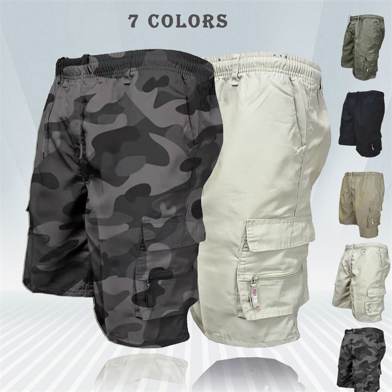 Mens Tactical Shorts Summer Casual Cargo Kneelength Multipockets Elastic Waist Work Hiking Overalls Short Pants Male y250828