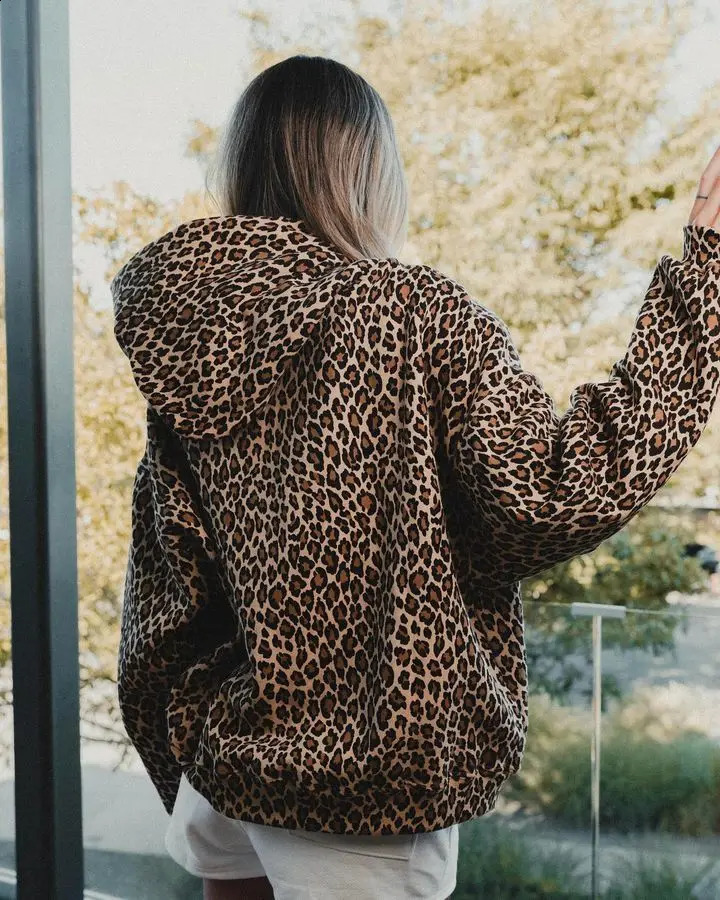 Fashion Zipper Hoodie Womens Y2K Clothes Harajuku Gothic Leopard Print Graphic Oversized Hoodie Sweatshirt Jacket Coat 250828