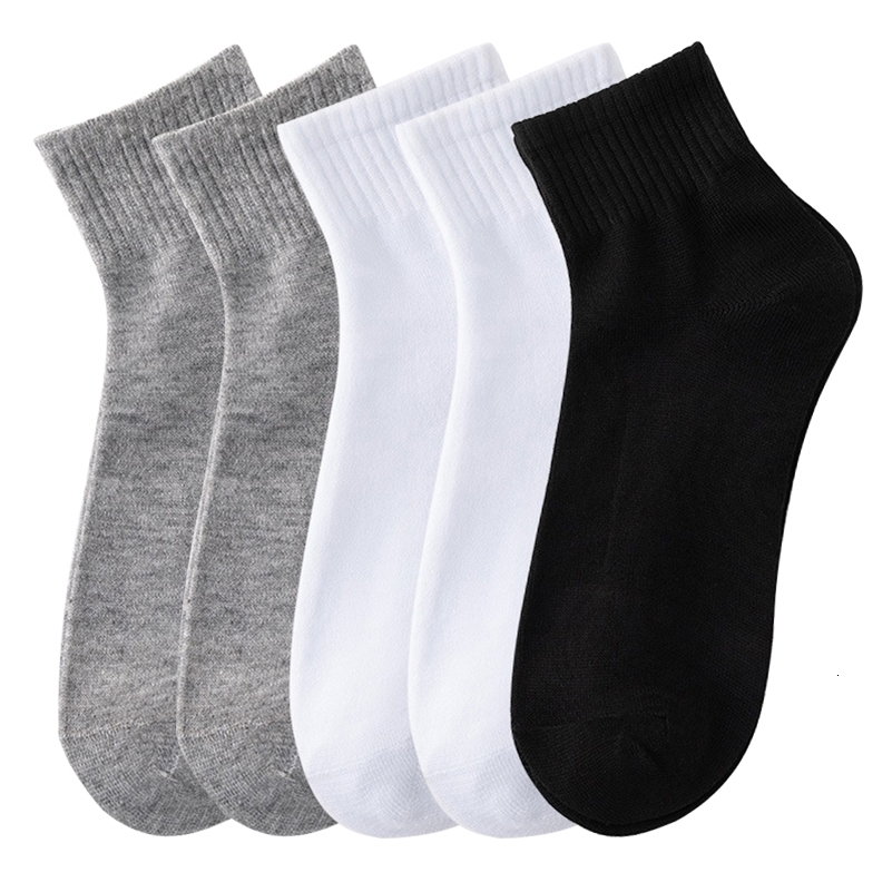 5PairsSet Mens Solid Color Socks Black White Business Autumn Casual Man Breathable Sports Short Sock y250828