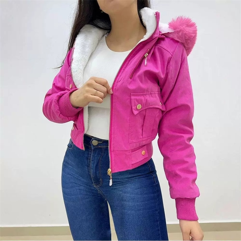 Women Jacket Streetwear Short Workwear Hooded Bag Casual Zip Up Pocket Lined Thickening Coats Autumn and Winter 2024 250828