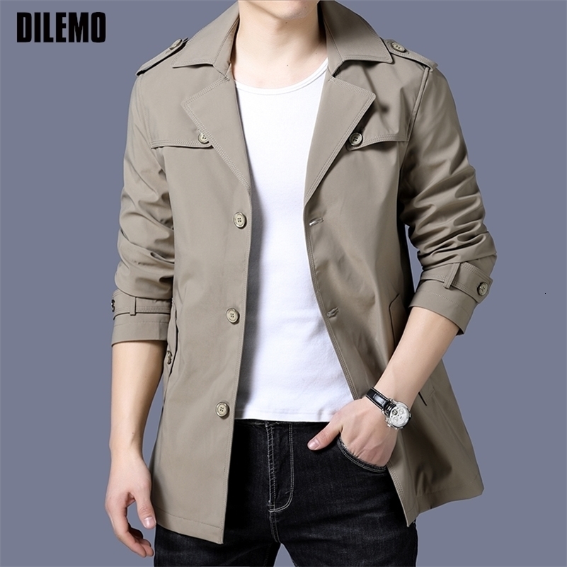 Top Grade British Casual Fashion Mens Trench Coat Windbreaker Overcoat Slim Fit Long Jacket Men Clothes 250828