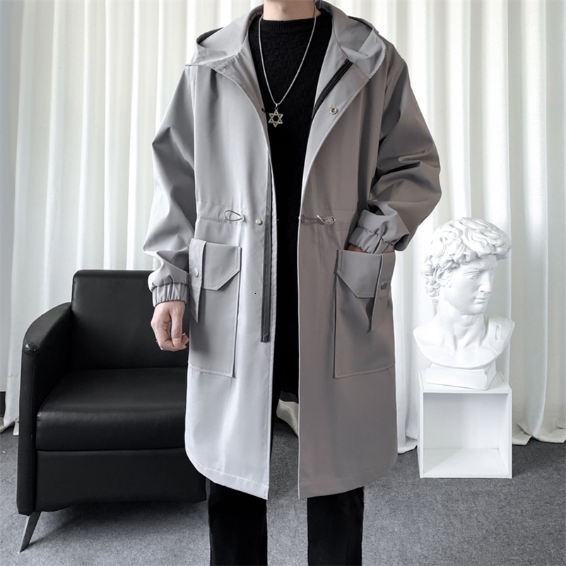 autumn solid color mens hooded jacket daily casual long windbreaker warm windproof extended jacket.M3XL 250828