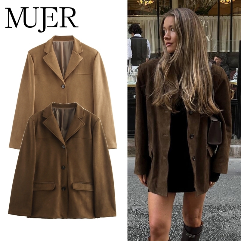 MUJER 2025 Office Blazers for Women Fashion Suede Womens Jacket Spring Outerwears Casual Blazer Woman Long Sleeve Women Coats 250828