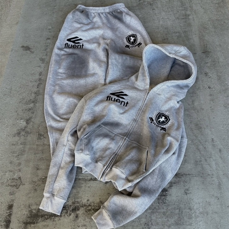 Y2K American retro fashion men sportswear bet embroidery zipper hoodie Harajuku street Goth loose couple women casual pants250828