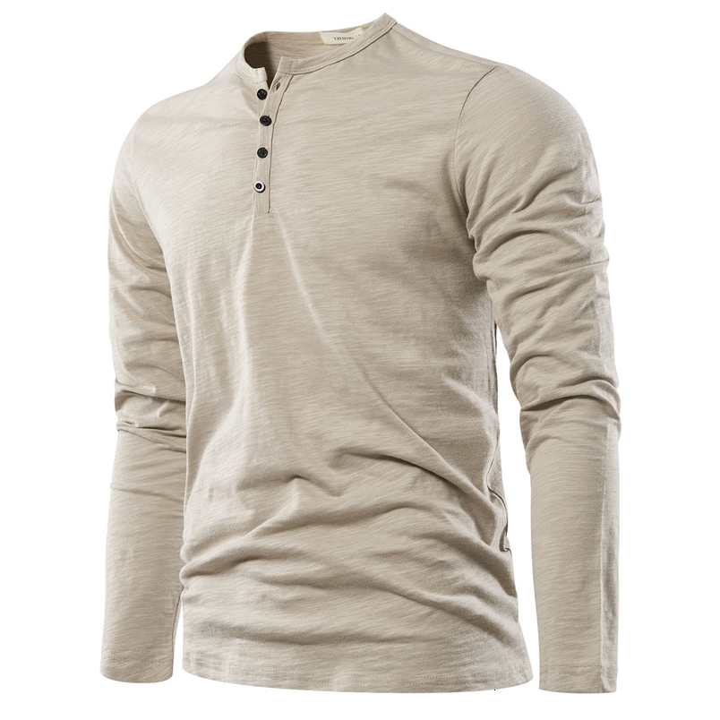 Henery Neck Long Sleeve T shirt For Men Solid Spring Casual Mens Tshirts High Quality Male Tops Classic Clothes Mens Tshirts250828