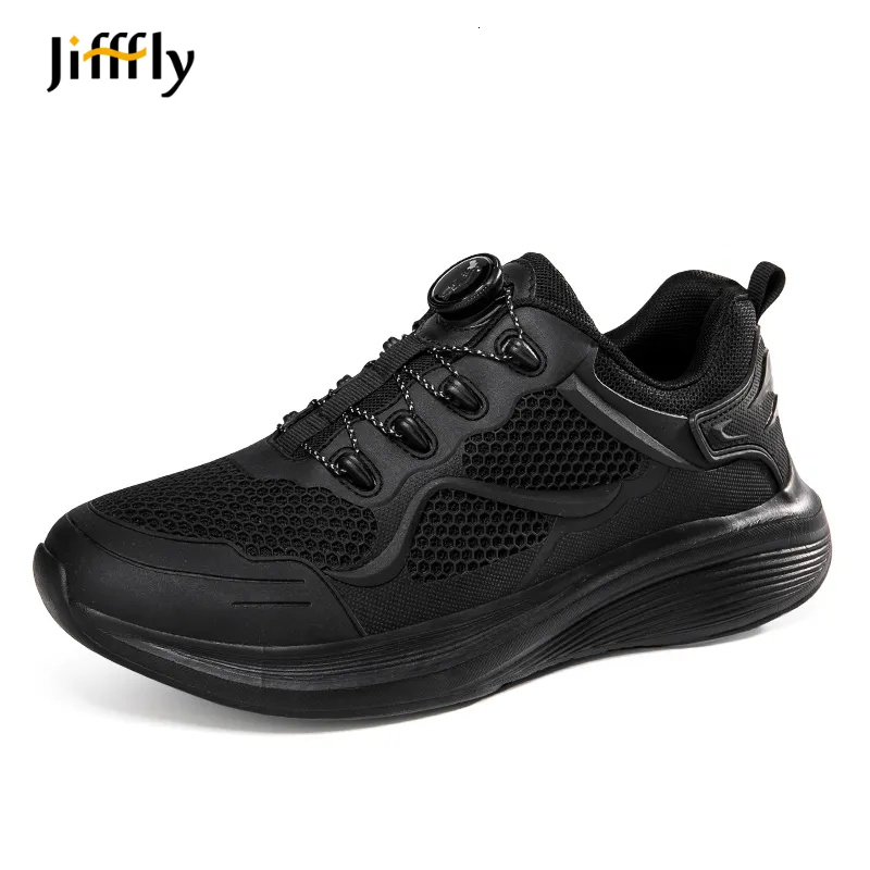 Jifffly Men's Open-Toe Casual Shoes, Waterproof Breathable Athletic Sneakers with PU Upper and Rubber Outsole - Black Lace-Up Medium-Width Footwear