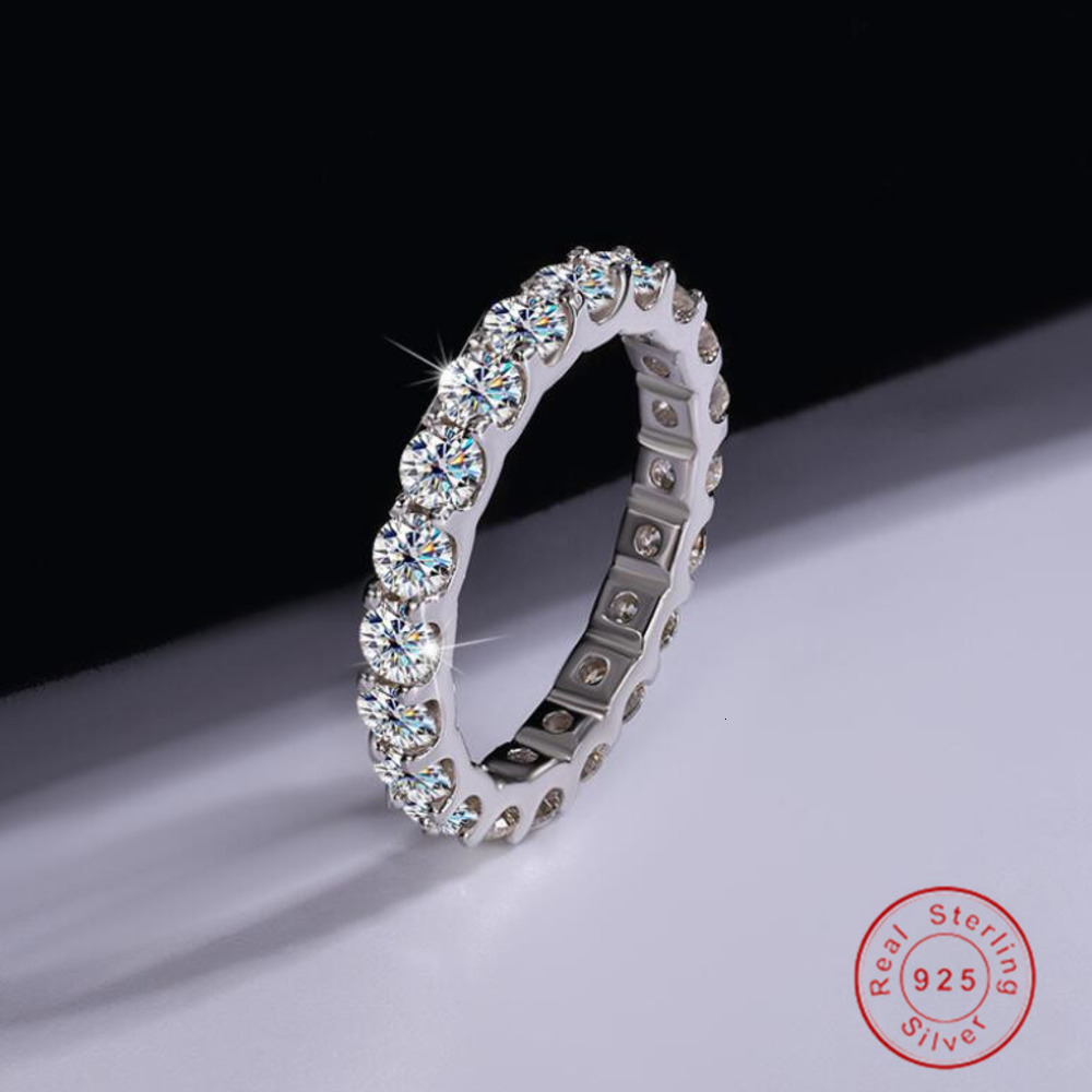 Band Rings 2025 Sparkling Gorgeous Handmade Full Round Cut Moissanite Diamond Gemstones Wedding Rings Pure 100% 925 Sterling Silver Party Women Band