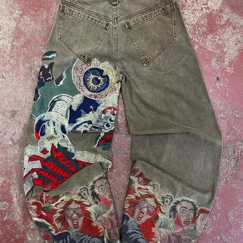 Streetwear Y2K Jeans Harajuku Hip Hop Retro Graphic Baggy Jeans Denim Pants Mens Womens Gothic High Waist Wide Leg Trouser250828