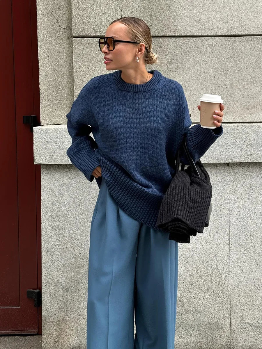 Blubelle Fashion Casual Pullover Womens Autumn Winter Thicken Oversized Warm Solid Color Basic Knitted Sweater 250828