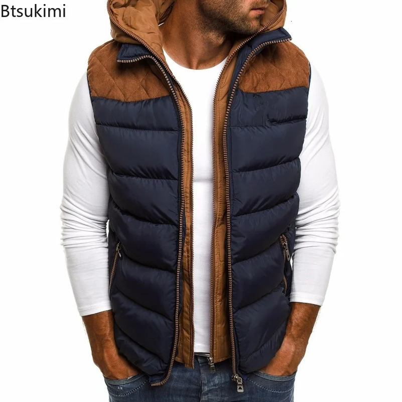 Autumn Winter Mens Down Vest Casual Waistcoat Sleeveless Jackets Male Hooded Vest Outwear Warm Coat Zipper Hooded Jacket Vest 250828