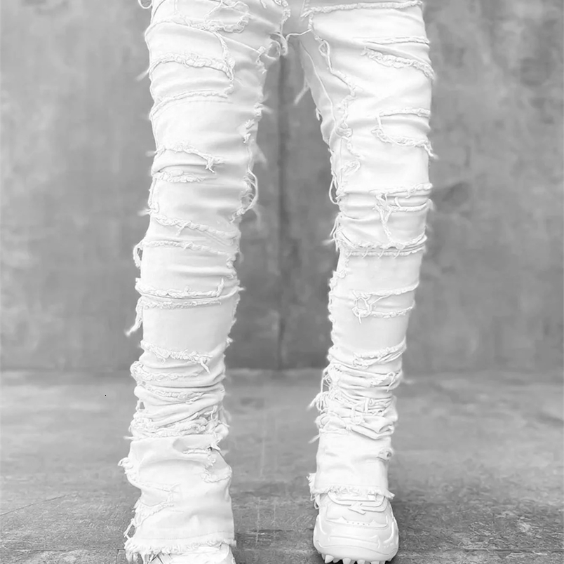 Mens Fashion Jeans Work Pants European and American Fashion Workwear Elastic Patchwork Denim Layered Flared Pants SXXL250828ww