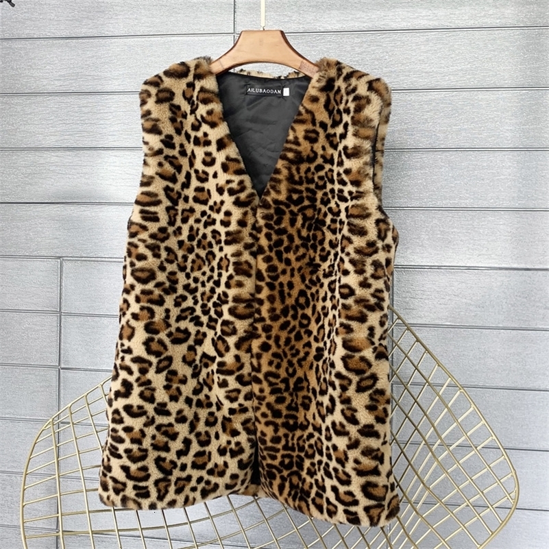 Autumn Winter Leopard Faux Fur Vest Top Women Clothes Plush Sleeveless Jacket Fluffy Waistcoat Streetwear Warm Fashion Tops 250828