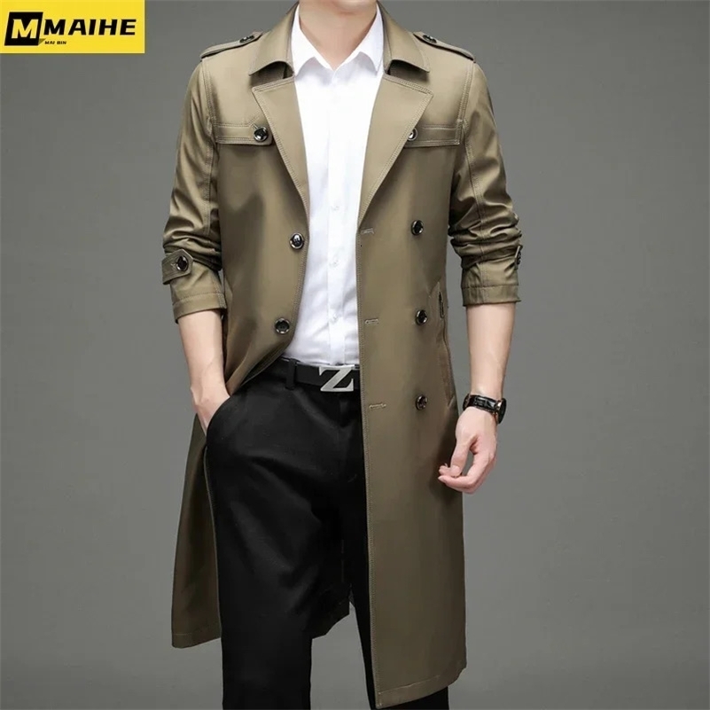 ious Super Long Windbreaker Doublebreasted Trench Coat Mens Cotton Polyester Classic British Fashion Coat Clothing 250828