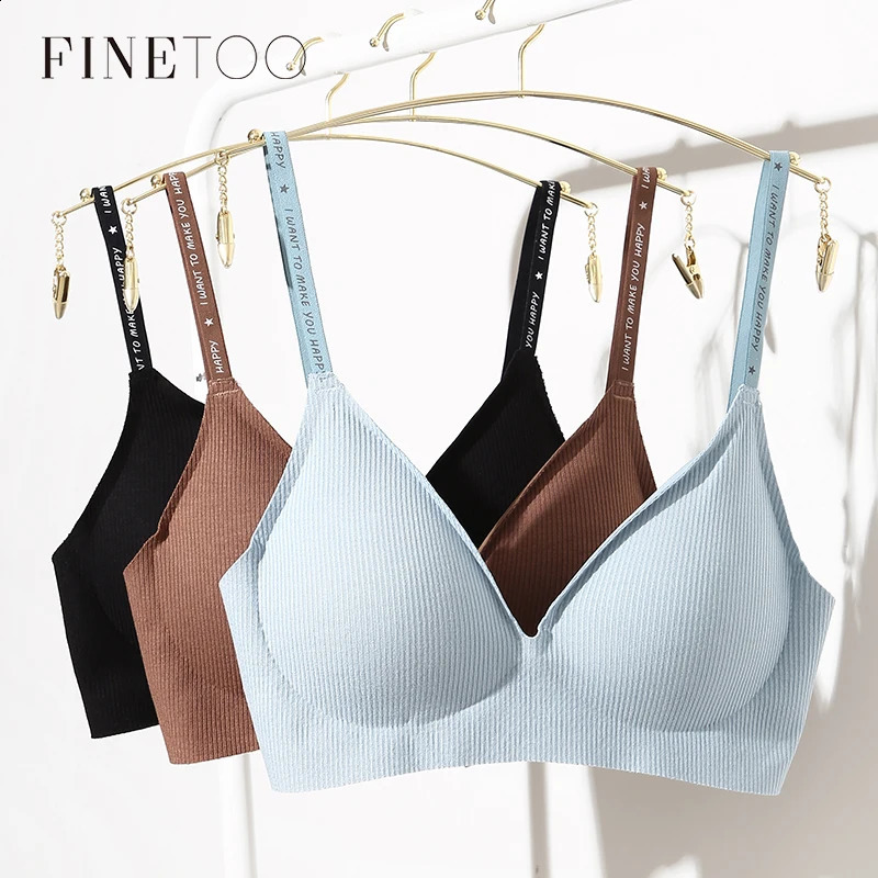 FINETOO 3/5Pcs/set Women Wireless Bra Deep V Padded Bralette SXL Trendy Stripe Knitting Bras Sexy Ladies Brassiere Underwear250828